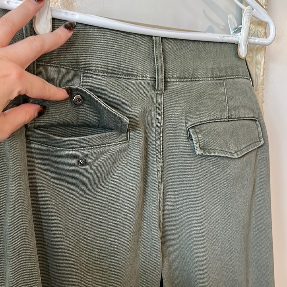 A • NEW DAY | Olive Green High Waist Pleat Front Tapered Trousers Khakis - Picture 13 of 16